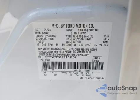 2023 Ford Maverick Xl из США, поврежденный, VIN 3FTTW8E98PRA51208